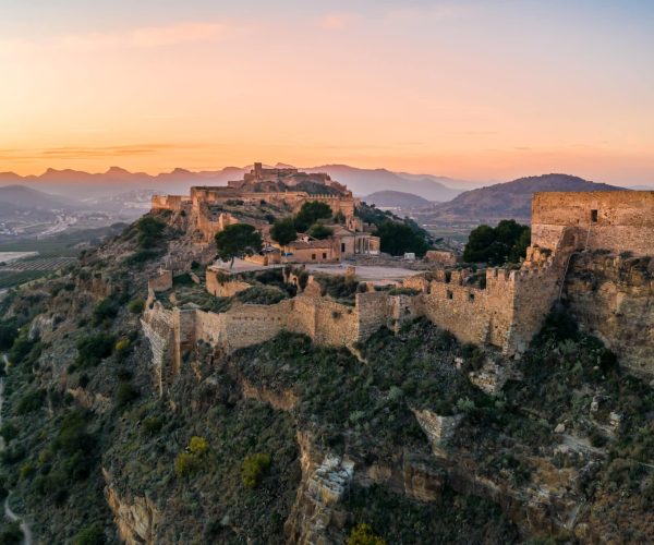 Aerial,Sunset,Panorama,View,Of,Sagunto,(sagunt),Fortress,Near,Valencia